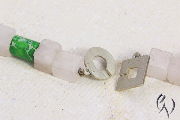 Preview: Rosenquarzkette mit Jaspis und Silberteilen